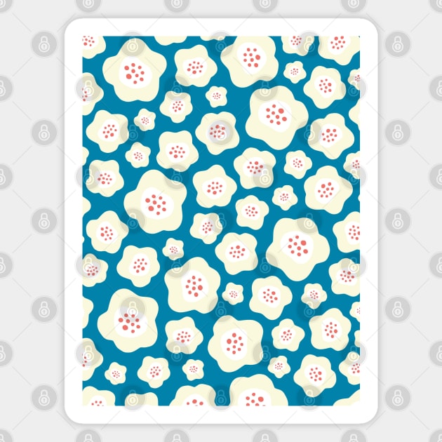 Funky Floral Pattern II in Celadon Blue, Light Yellow and Dark Salmon Magnet by tramasdesign